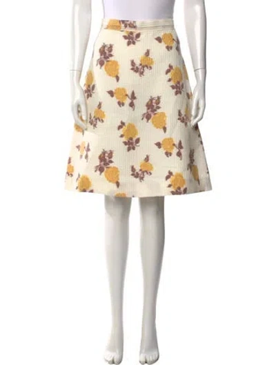 Pre-owned Celine Floral Print Midi Length Skirt W/ Tags In White