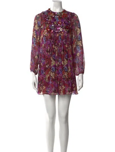 Pre-owned Celine Floral Print Mini Dress In Purple