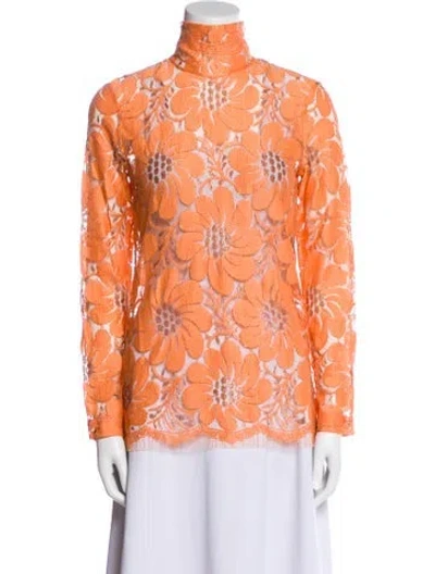 Pre-owned Celine Floral Print Mock Neck Blouse In Orange