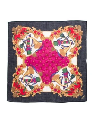 Pre-owned Celine Floral Print Scarf In Blue