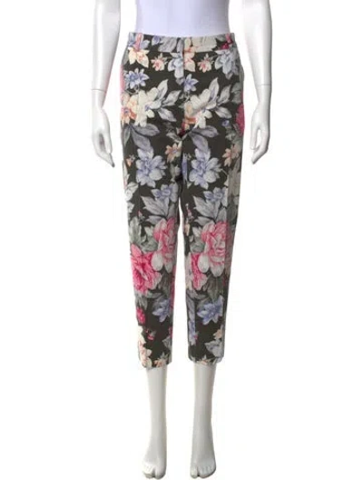 Pre-owned Celine Floral Print Straight Leg Pants In Black