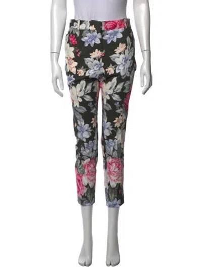 Pre-owned Celine Floral Print Straight Leg Pants In Green