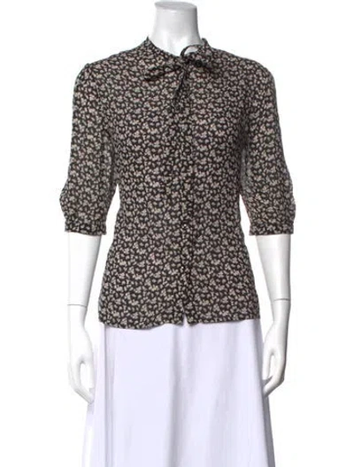 Pre-owned Celine Floral Print Tie Neck Blouse In Multicolor