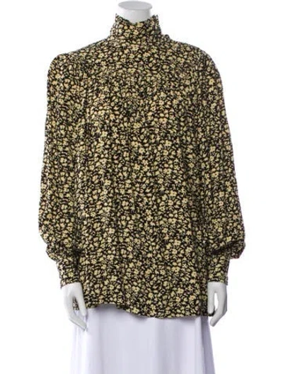 Pre-owned Celine Floral Print Turtleneck Blouse W/ Tags In Yellow