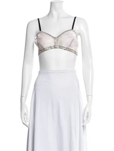 Pre-owned Celine Floral Print V-neck Sports Bra In Grey