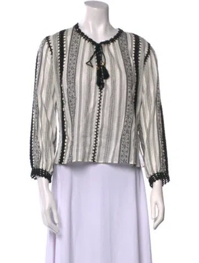 Pre-owned Celine Floral Print V-neck Striped Blouse In White