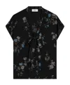 Celine Floral Printed Low-cut Bow Tie Blouse In Black