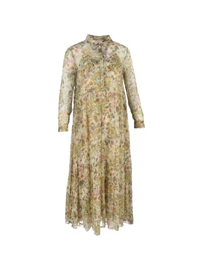 Pre-owned Celine Floral-print Long-sleeved Dress In Neutral