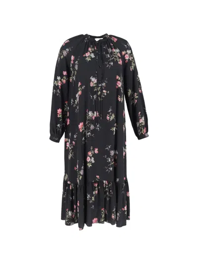 Pre-owned Celine Floral-print Midi Dress In Black
