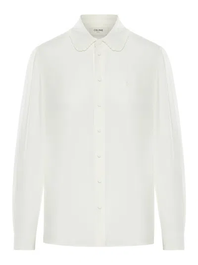 Celine Fluid Blouse With Collar With Gathered Hem In White