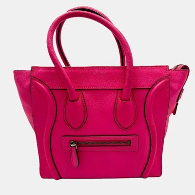 Pre-owned Celine Fluorescent Pink Micro Luggage Tote Bag