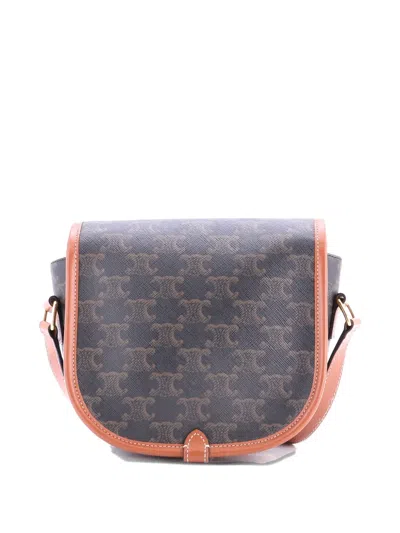 Pre-owned Celine Folco Bag Triomphe Coated Canvas Medium Crossbody Bag In Brown