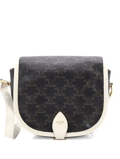 Pre-owned Celine Folco Bag Triomphe Coated Canvas Medium Crossbody Bag In Brown