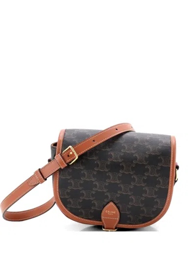 Pre-owned Celine Folco Bag Triomphe Coated Canvas Medium Crossbody Bag In Brown