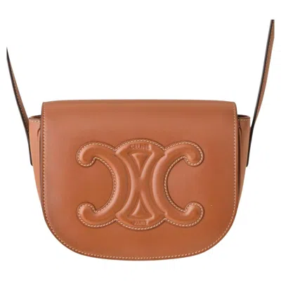 Pre-owned Celine Céline Folco Cuir Triomphe Calfskin Tan Shoulder Bag In Brown