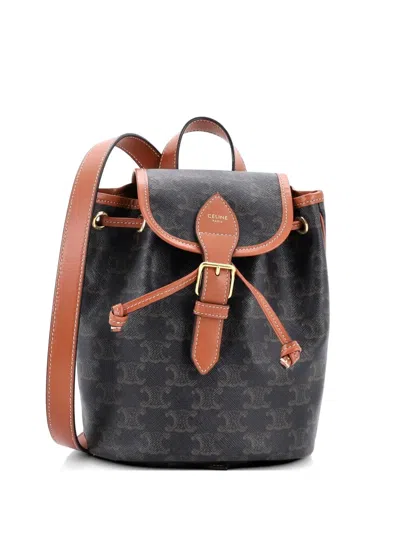 Pre-owned Celine Folco Triomphe Coated Canvas Mini Backpack In Brown