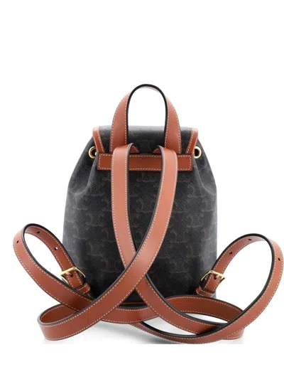 Pre-owned Celine Folco Triomphe Coated Canvas Mini Backpack In Brown