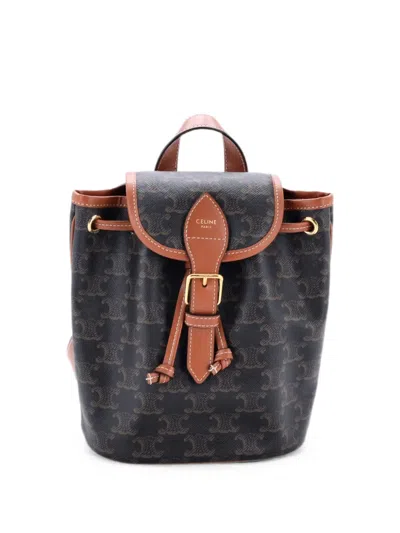 Pre-owned Celine Folco Triomphe Coated Canvas Mini Backpack In Brown