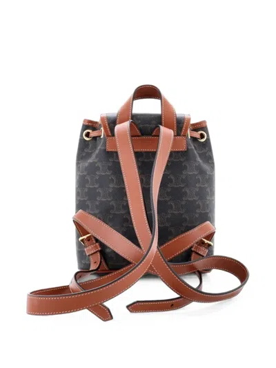 Pre-owned Celine Folco Triomphe Coated Canvas Mini Backpack In Brown