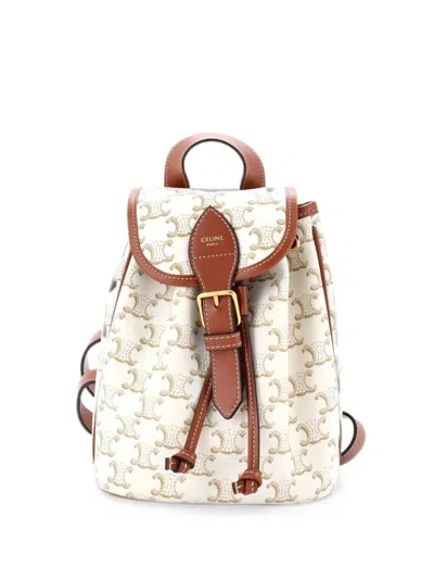 Pre-owned Celine Folco Triomphe Coated Canvas Mini Backpack In Neutrals