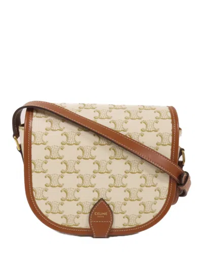 Pre-owned Celine Folco Triomphe Crossbody Bag In Neutral