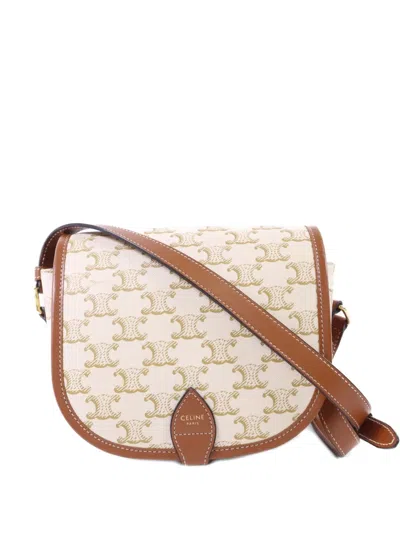 Pre-owned Celine Folco Triomphe Shoulder Bag In Neutral