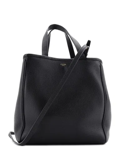 Pre-owned Celine Folded Cabas Leather Small Tote Bag In Black