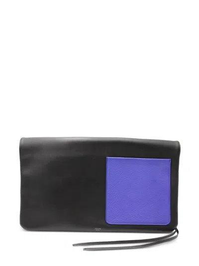 Pre-owned Celine Folded Leather Clutch Bag In Black