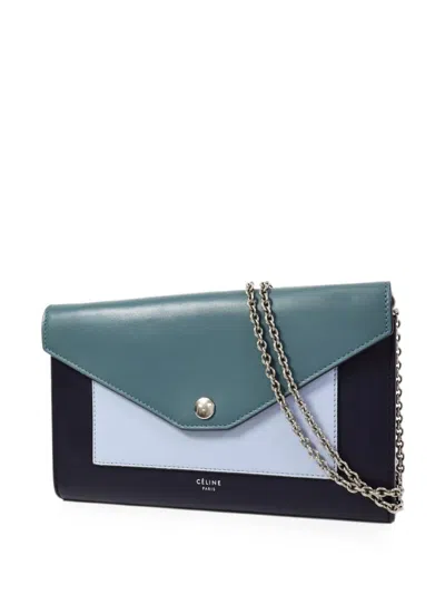 Pre-owned Celine Foldover-top Chain-strap Shoulder Bag In Black
