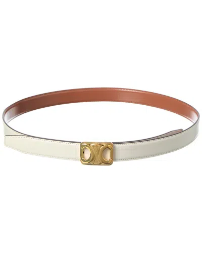 Celine Framed Triomphe Reversible Leather Belt In White
