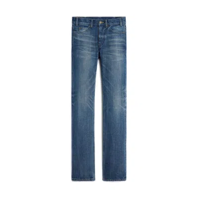 Celine Flare Serge Dark Union Wash Cotton Jeans In Blue