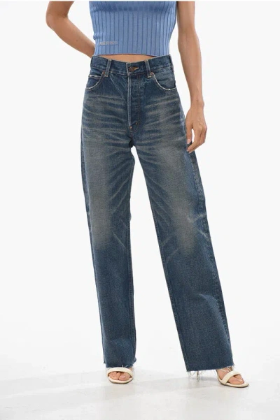 Celine Frayed Hem Wide Leg Jeans 21cm In Blue