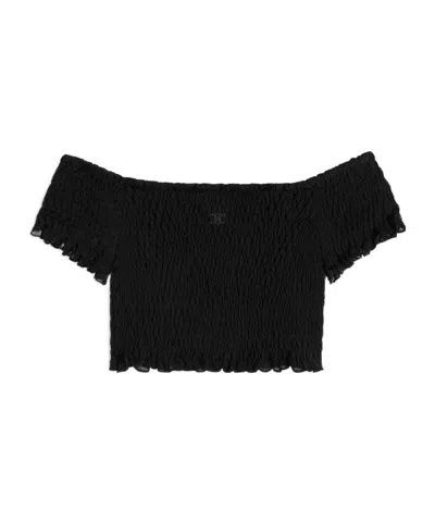 Celine Frilled Short T-shirt In Black