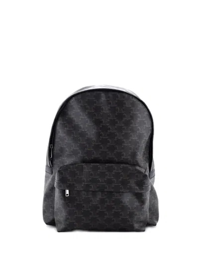 Pre-owned Celine Front Pocket Triomphe Coated Canvas Medium Backpack In Black