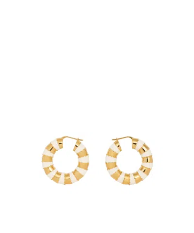 Celine Frosted Hoops In Enamel And Brass With Gold Finish