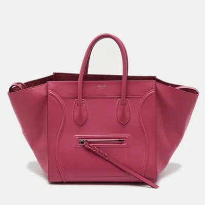 Pre-owned Celine Fuchsia Leather Medium Phantom Luggage Tote In Pink