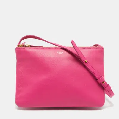 Pre-owned Celine Fuchsia Leather Small Trio Crossbody Bag