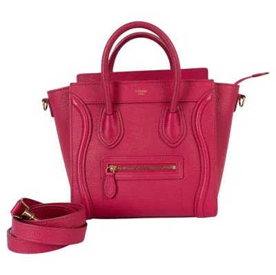 Pre-owned Celine Fuchsia Pink Drummed Leather Nano Luggage Tote Bag