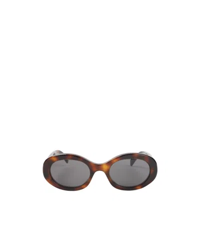 Celine Triomphe Oval Frame Sunglasses With Gold Detailing In Brown