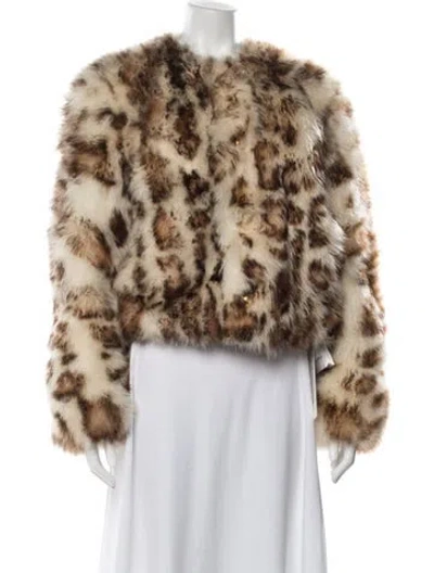 Pre-owned Celine Fur Animal Print Faux Fur Jacket W/ Tags In Brown