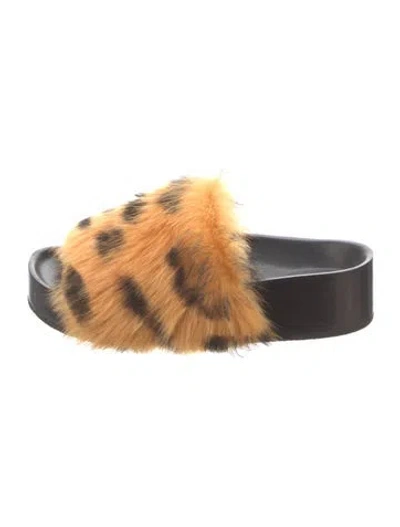 Pre-owned Celine Fur Animal Print Slides In Brown