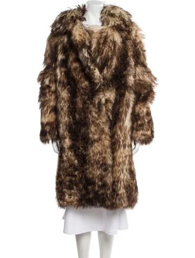 Pre-owned Celine Fur Faux Fur Coat In Brown