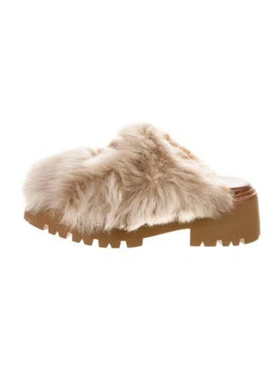 Pre-owned Celine Fur Fur Trim Mules In Brown