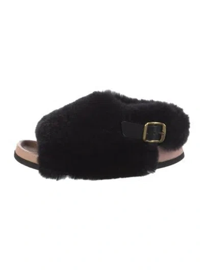 Pre-owned Celine Fur Fur Trim Slides In Black