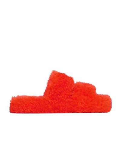Celine Fur Trimphe Slippers In Red