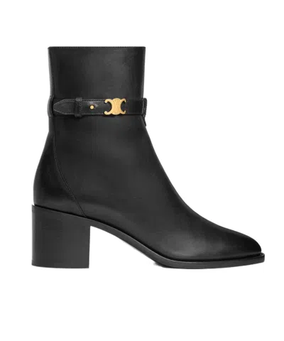 Celine Garance Triomphe Strap Boot In Calfskin In Black
