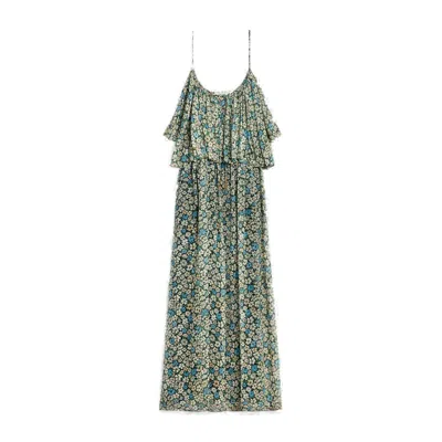 Celine Gathered Midi Dress In Silk Georgette In 96cb