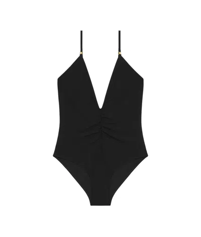 Celine Gathered Swimsuit In Matte Jersey In Black