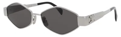 Celine Geometric Metal Sunglasses 54-16-135 In 16a - Shiny Palladium / Smoke