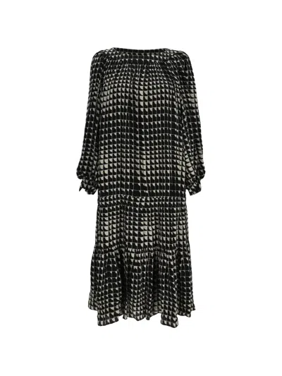 Pre-owned Celine Geometric-print Dress In Black